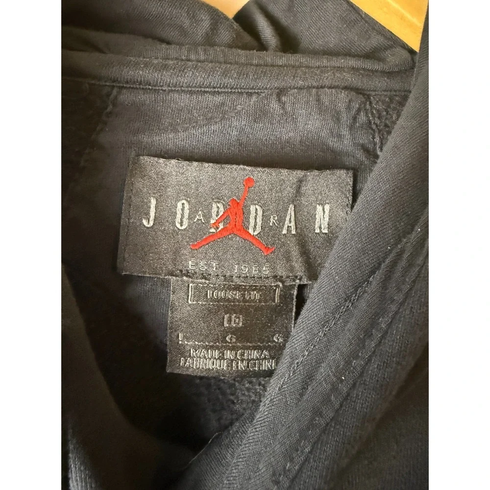 Jordan Cropped Hoodie Mens L Black Loose Fit Fleece Lined Stretch Drawstring